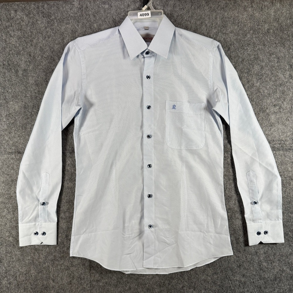 Montagut Men's Dress Shirt Light Blue Pinstripe Long Sleeve Button Up